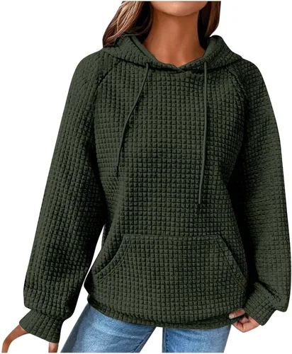 Vista 21 de Ceboyel Sudaderas ligeras con capucha para mujer, de punto gofre, de manga larga, suéter lindo para adolescentes y niñas 2023