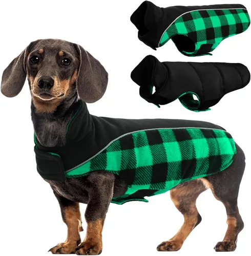 Vista 10 de Kuoser - Abrigo reversible para perros para climas fríos, abrigo de invierno impermeable reflejante para mascotas, abrigo para perros a cuadros