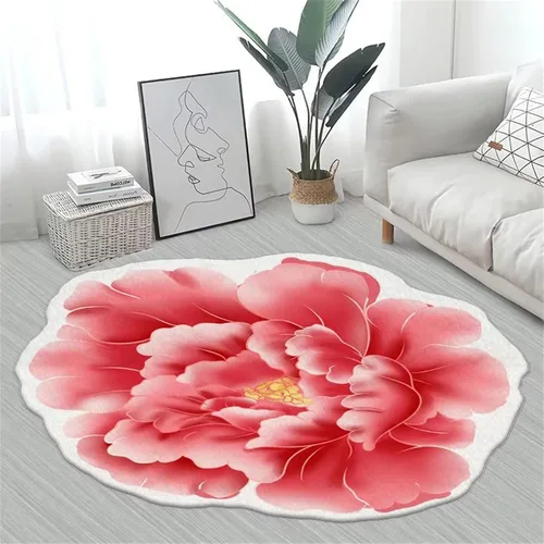 Vista 7 de Alfombra con forma de flor amarilla de 7 pies, alfombra de decoración de sala de estar, adecuada para baño, dormitorio y sala de estar, parte 5