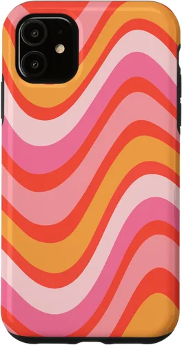 Vista 8 de iPhone 13 Pro Retro Liquid Swirl patrón de líneas onduladas rosa mandarina naranja funda