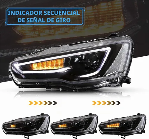 Vista 3 de VLAND Faros LED Compatibles con Mitsubishi Lancer & EVO X 2008-2020 Conjunto de lámpara delantera con proyector con lente ahumada con secuencial
