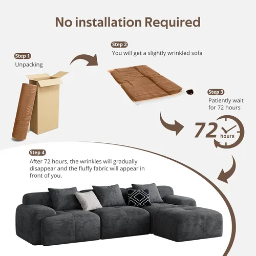 Vista 3 de Sofá Seccional Modular Moderno en Forma de L para Sala de Estar, Sofá de 3 Plazas de Gran Tamaño con Asiento Profundo y Otomana Móvil – Sin Montaje