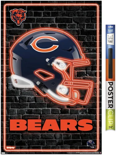 Vista 14 de NFL Chicago Bears - Póster de pared con casco neón 23, 22.4 pulgadas de largo x 14.7 pulgadas, versión enmarcada de madera de granero