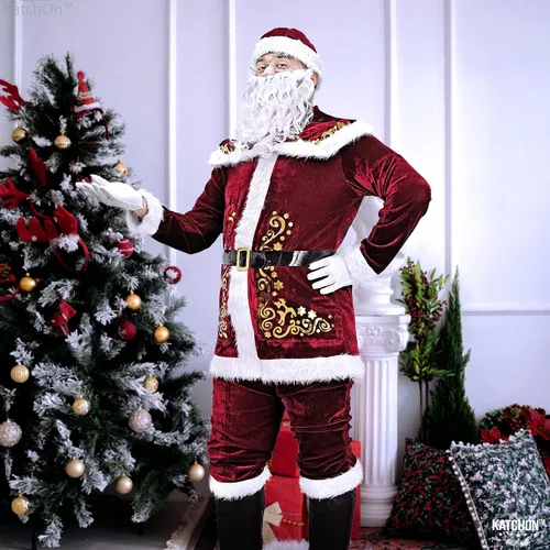 Vista 8 de KatchOn Traje de Santa Claus de terciopelo de lujo para adultos, 11 piezas, disfraces de Papá Noel para adultos, disfraces de Navidad, disfraz