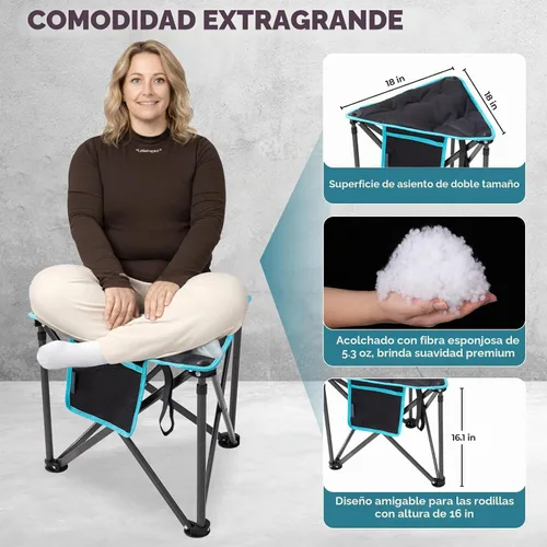 Vista 3 de FUNDANGO Taburete trípode plegable, silla de pesca portátil ligera con asiento acolchado grueso, 440 libras, sillas de campamento al aire libre