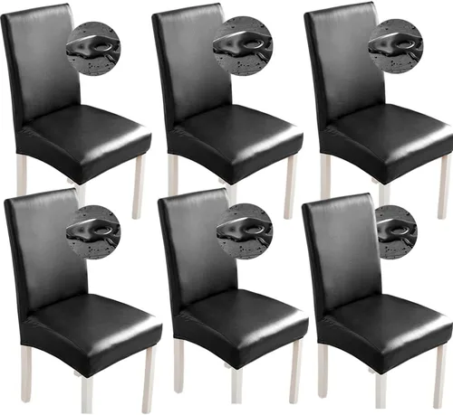 Vista 10 de Shukii Fundas elásticas para sillas de comedor, impermeables, de piel sintética, fundas protectoras universales para sillas de comedor, cocina Beige