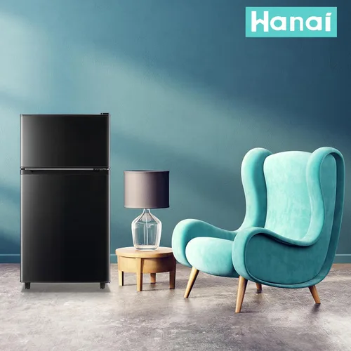 Vista 8 de WANAI Refrigerador pequeño con congelador de 3.5 pies cúbicos, mini refrigerador con congelador en la parte superior, doble puerta, pequeño Negro
