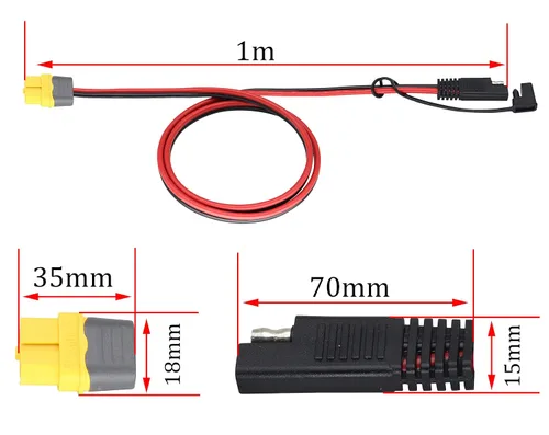 Vista 4 de Cable SAE a XT60 de 12 AWG XT60 hembra a conector SAE con adaptador de polaridad inversa S-A-E compatible con panel solar, generador solar portátil
