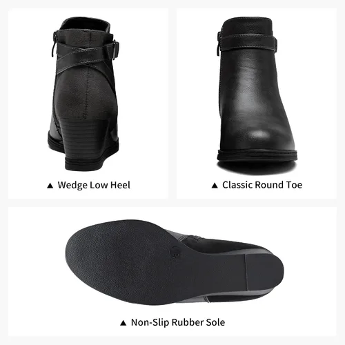 Vista 5 de Jeossy Botas de cuña 9636 para mujer Cómodas botas de cuña con cremallera lateral