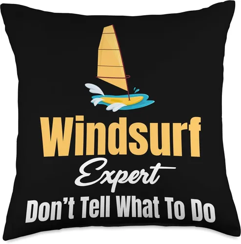 Vista 4 de Funny Windsurfing Boardsailing Sailboarding Windsurf Expert Don't Tell Me What to Do Boardsailing Throw Pillow, 16x16, Multicolor