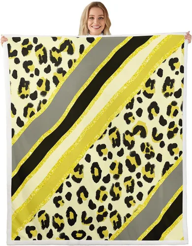 Vista 11 de Homewish Abstract Leopard Kids Throw Blanket,Cheetah Skin Wild Animals Bed Blanket for Girls Boys Women,Geometric Stripes Fashion Fleece