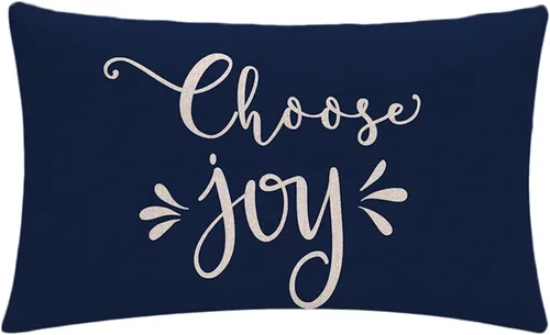 Vista 3 de 7COLORROOM Funda de almohada azul decorativa de Navidad Happy Holiday/Choose Joy Rectangular/Funda de cojín de cintura para casa de campo Feliz
