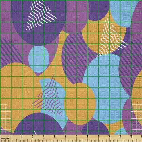 Vista 2 de Ambesonne Synthwave Fabric by The Yard, Continuous Pattern of Futurism Themed Colorful Shapes Round and Triangles, Microfiber Fabric for Arts and