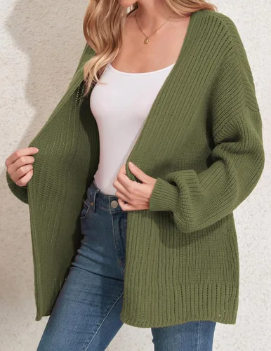 Vista 2 de ZAFUL Cárdigan de punto grueso para mujer, con frente abierto, para otoño, manga larga, casual, holgado, grueso, para exteriores
