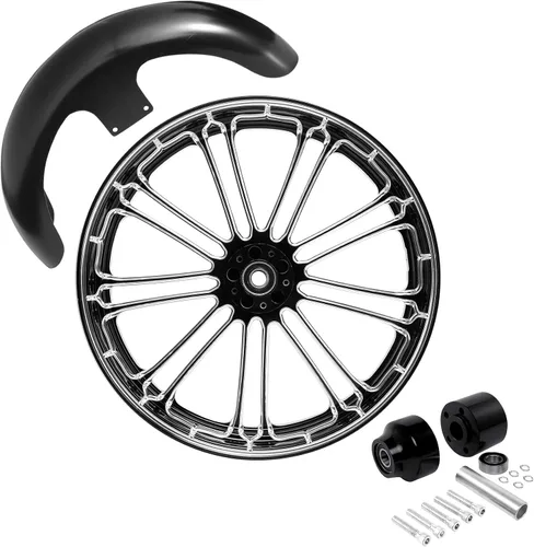 Vista 66 de TCMT Llanta de rueda delantera de 21", buje de rueda de brida de doble disco con guardabarros delantero negro sin pintar, compatible con modelos