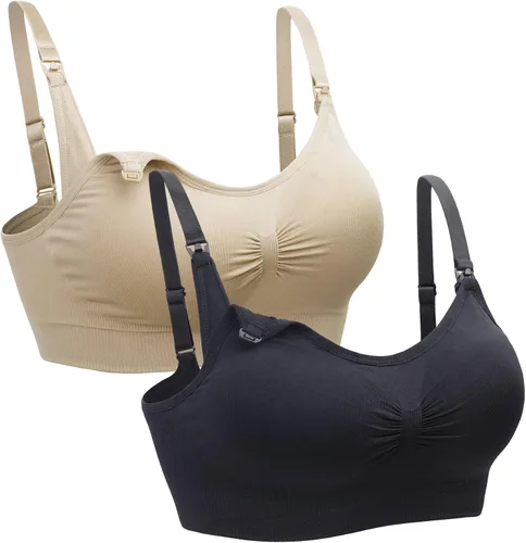 Vista 8 de Suekaphin - Paquete de 2 piezas, brasier de maternidad para lactancia durante el embarazo, cómodo para dormir con extensores 2negro