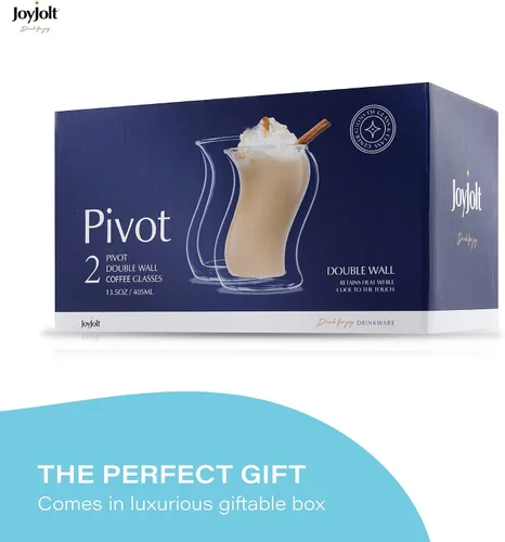 Vista 8 de JoyJolt Pivot - Vasos de doble aislamiento, juego de 2 excepcionales vasos de café helado de 13.5 onzas, elegantes vasos de bar para café, té