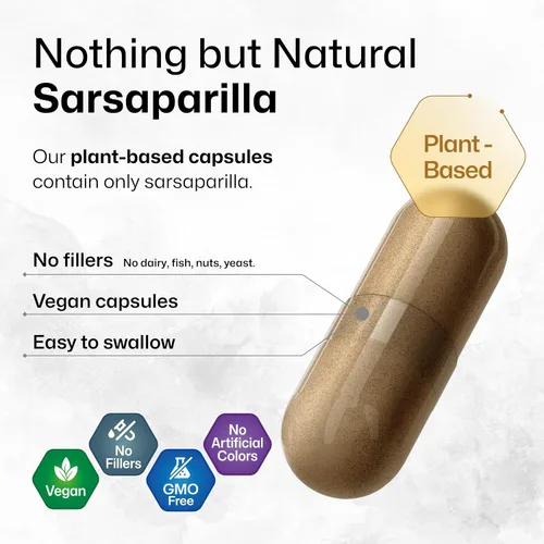 Vista 4 de BIO KRAUTER® Raíz de zarzaparrilla para apoyo hepático – Suplemento de hígado vegano y puro para limpiar 1000 mg por porción – Extracto natural