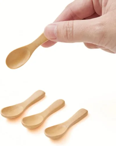 Vista 5 de Set of 4 Handmade Tiny Wooden Spoons, 2.3” Mini Size for Salt Sugar Spices Condiments (Dark Brown -Palm)