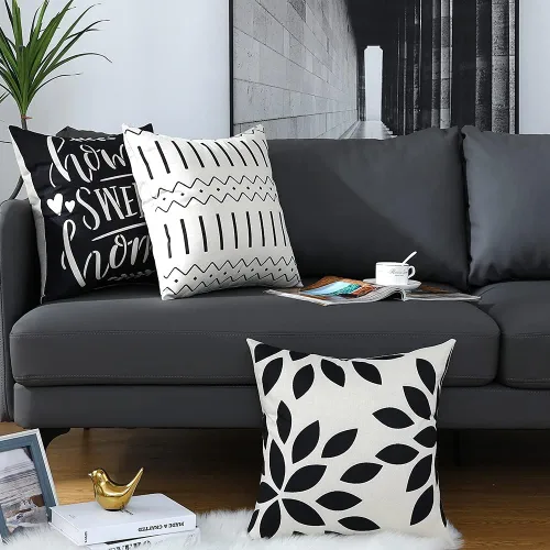 Vista 5 de Juego de 4 fundas de almohada cuadradas de 20 x 20 pulgadas, fundas de almohada cuadradas de 20 x 20 pulgadas, fundas de almohada bohemias y Negro