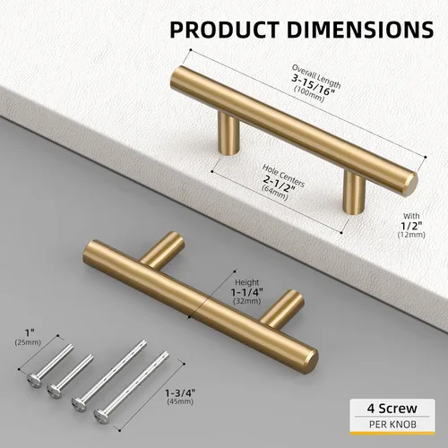 Vista 2 de Goldenwarm Paquete de 5 tiradores para gabinete color bronce champán, tiradores para cajones de bronce de 2-1/2 pulgadas (64mm), manijas