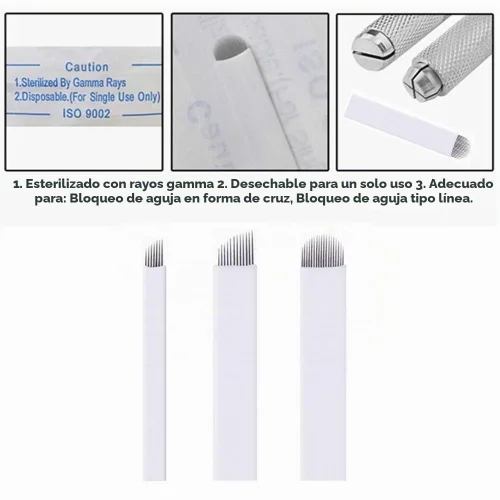 Vista 4 de Microblading Needles 60pcs S7, S12, U18 Surtido Maquillaje Permanente Manual Ceja Tatuaje Aguja Microblading Cuchillas Microblading Kits