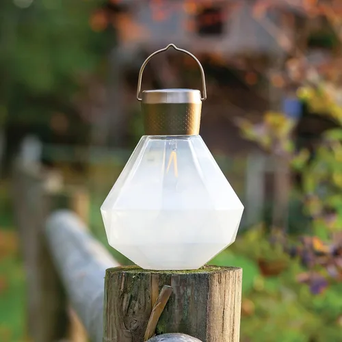 Vista 5 de Allsop Luz de gemas – LED solar para exteriores – Vidrio soplado a mano – Impermeable con marco fácil de colgar (leche)