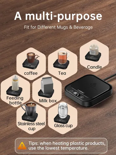 Vista 7 de LAOION Calentador de tazas – Calentador de taza de café de 40 W para escritorio con apagado automático, calentador de velas eléctrico inteligente
