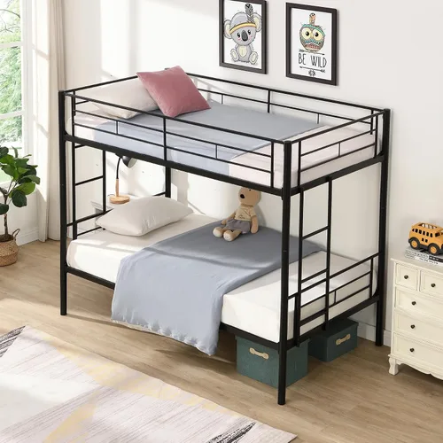Vista 3 de Litera de metal individual sobre cama individual para niños, niñas, adolescentes y adultos, base de cama de tamaño individual con barandilla