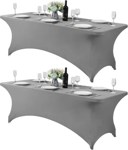 Vista 15 de Mantel de elastano para mesa de 6, 4 o 8 pies, universal, ajustable, para fiestas, banquetes, bodas y eventos, color verde manzana