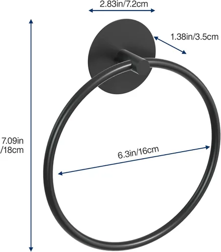 Vista 3 de Anillo para Toallas de Baño Negro Mate - Toallero de Baño de Acero Inoxidable SUS304, Susswiff Soporte Adhesivo para Toallas de Mano Montado