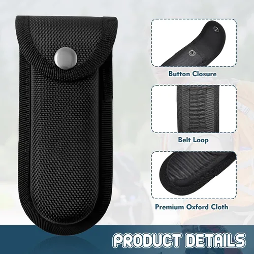 Vista 3 de Funda de nailon para cuchillos de bolsillo, funda plegable para cuchillos EDC de 5 a 5.5 pulgadas, bolsa multiherramienta con cierre a presión