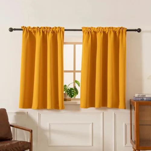 Vista 23 de Pickluc Cortina opaca de cocina de 20 pulgadas de largo, con bolsillo para barra, cortinas para ventanas pequeñas en sala de estar, sótano Beige