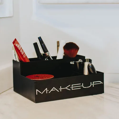 Vista 2 de GEGUTON Caja organizadora de maquillaje, exhibición organizativa para maquillaje, juego de almacenamiento de acero para cosméticos, regalos