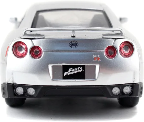 Vista 5 de Jada Fast & Furious 1:32 2009 Brian's Nissan GT-R R35 - Auto fundido a presión, juguetes para niños y adultos (plateado)