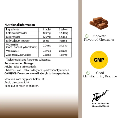 Vista 6 de Hi Well Premium - Leche de choco de calostro alimentado con pasto 150 tabletas de calostro bovino de Nueva Zelanda
