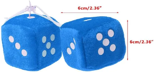 Vista 7 de Paquete de 2 dados peludos para espejo de automóvil, 6 opciones de color, dados colgantes de felpa con ventosa fuerte, accesorio clásico retro