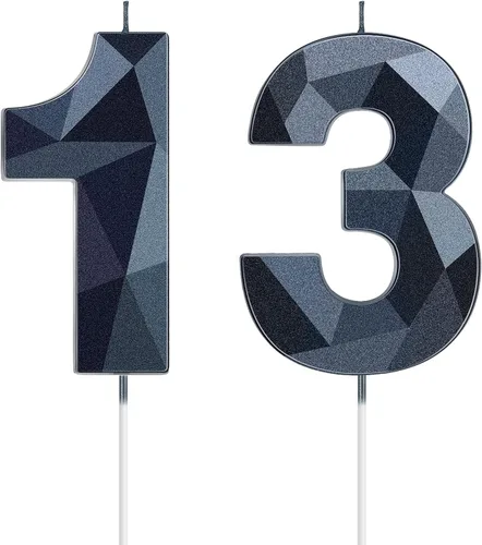 Vista 15 de Nuanchu Velas de cumpleaños número 10 en forma de diamante 3D Velas numerales para pastel de cumpleaños Decoración temática para horneado familiar