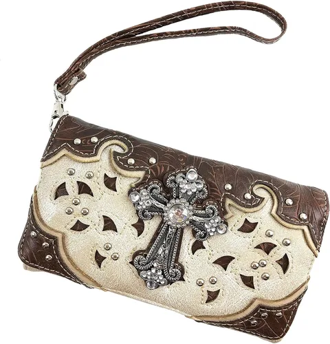 Vista 2 de Justin West Bolso de mano con diseño de cruz de diamantes de imitación y corte láser