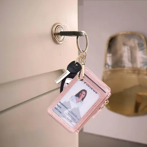 Vista 57 de Cartera con llavero, tarjetero con bloqueo RFID de piel, funda para tarjetas de crédito con cremallera para mujer
