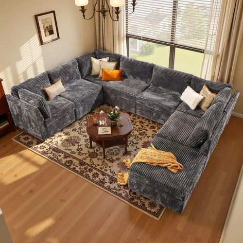 Vista 12 de Sofá seccional modular, conjunto de sofá en forma de L de 98" para sala de estar, 4 asientos cómodos tipo nube con sillas giratorias, combinación