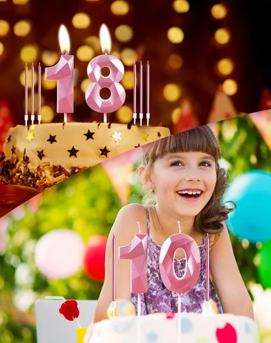 Vista 2 de Vela rosa de cumpleaños número 1 con 6 velas largas, decoraciones de decoración de pastel para fiesta de niña de 1 año, suministros de celebración
