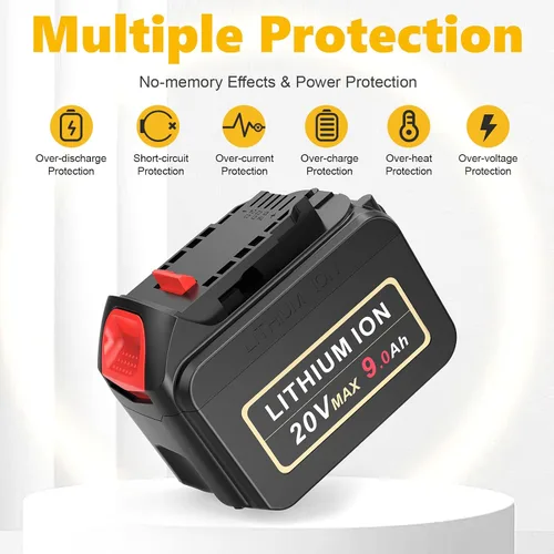 Vista 12 de PENGJBATTER Batería de litio de alta capacidad de 20 V 9000 mAh compatible con DeWalt 20 V Max batería DCB206 DCB205 DCB207, compatible con cargador