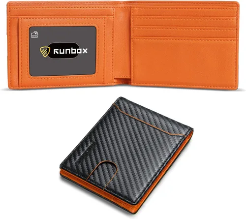 Vista 6 de RUNBOX Cartera delgada para hombre, 11 ranuras para tarjetas de crédito, de cuero, con bloqueo RFID, pequeña, delgada, plegable, minimalista 0 negro
