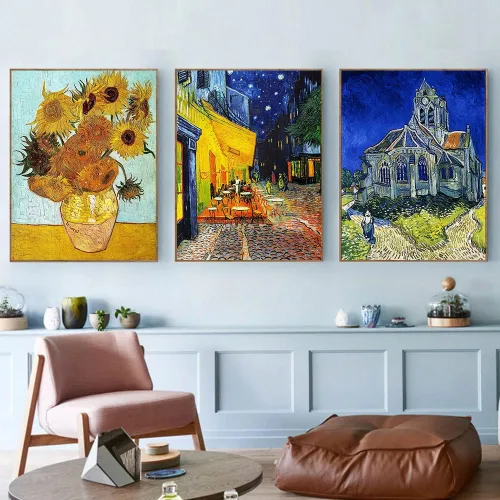 Vista 2 de VeGuude Kits de Pintura de Diamantes para Adultos, Paquete de 6 Kits de Arte de Diamantes Noche Estrellada de Van Gogh, Manualidades DIY de Taladro