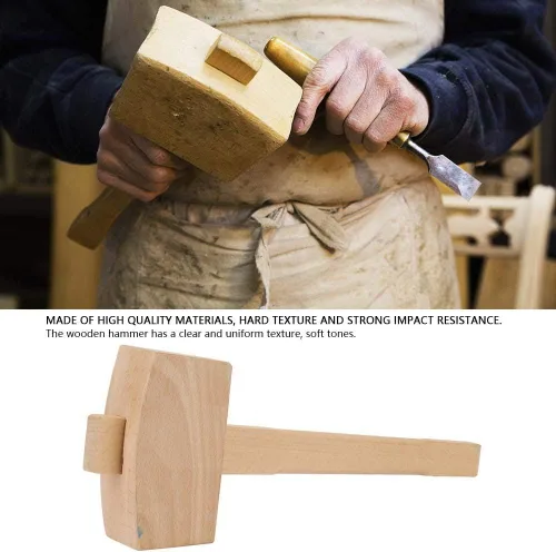 Vista 2 de Mazo de madera, Martillo de madera profesional de carpintería de madera para golpear la herramienta de carpintería Martillo de haya mango de madera