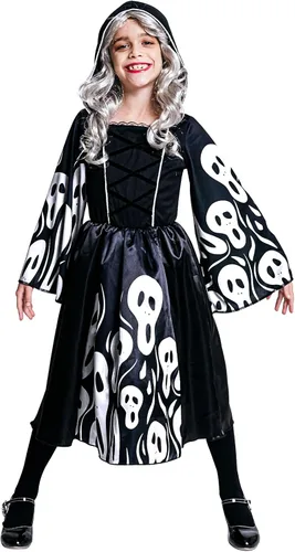 Vista 5 de Camlinbo Halloween Witch Costume for Girls Witch Dress Black Hooded Halloween Dress Up Party Costume for Girls 4-14 Years