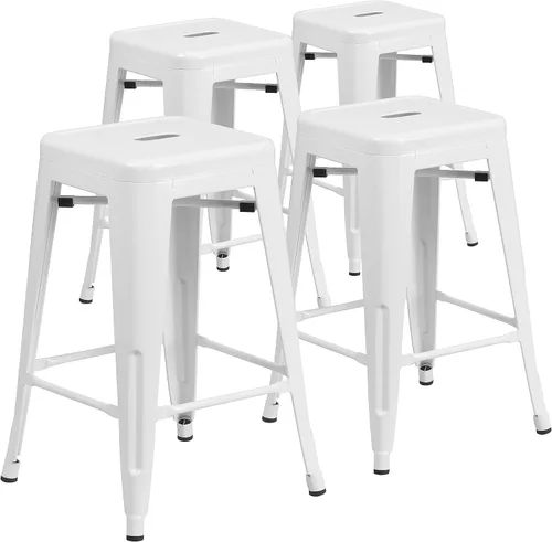 Vista 43 de Taburete de 24 pulgadas de alto para interior y exterior con asiento cuadrado., Metal, Negro