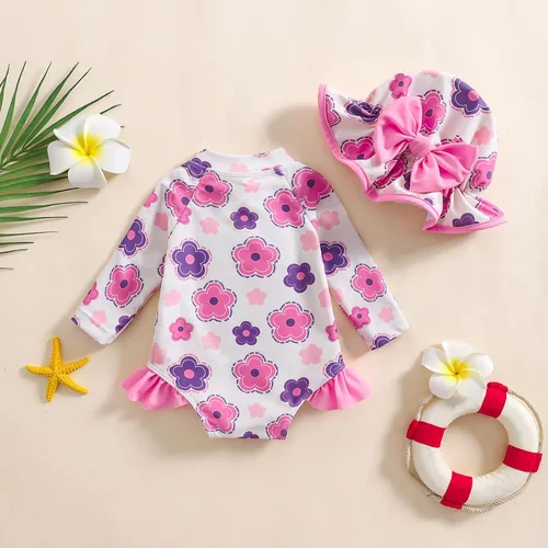 Vista 84 de Traje de baño de una pieza con cremallera de manga larga para bebé niña con gorro