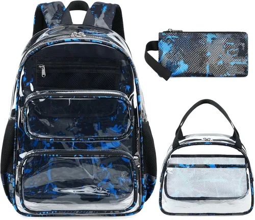 Vista 97 de CAMTOP Mochila transparente resistente y transparente para estudiantes, escuela, trabajo, festival, viajes, deportes, Beige, Mediana, Camtop Mochila